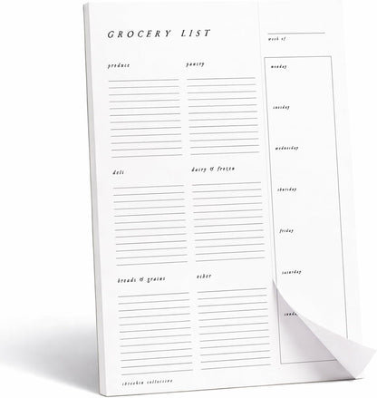 ThreeKin Collective Grocery List & Meal Planner Notepad, 6.5 x 9 Inch, 52 Tear-Off Sheets, Magnetic Back, Weekly Meal Planning & Organized Shopping List Pad