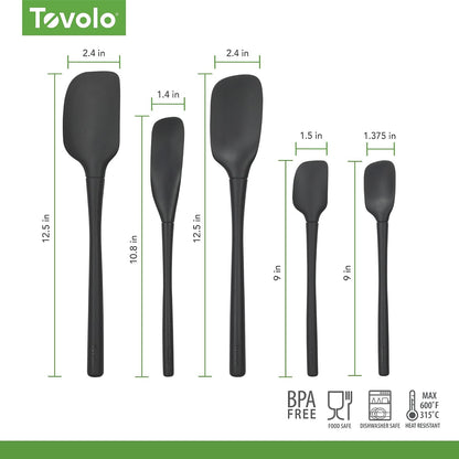 Tovolo Flex Core 5 Piece Silicone Spatula Set Heat Resistant All Silicone Utensils Include Non Stick Spatula Spoonula Jar Scraper, Dishwasher Safe BPA Free Spatulas for Baking Mixing, White