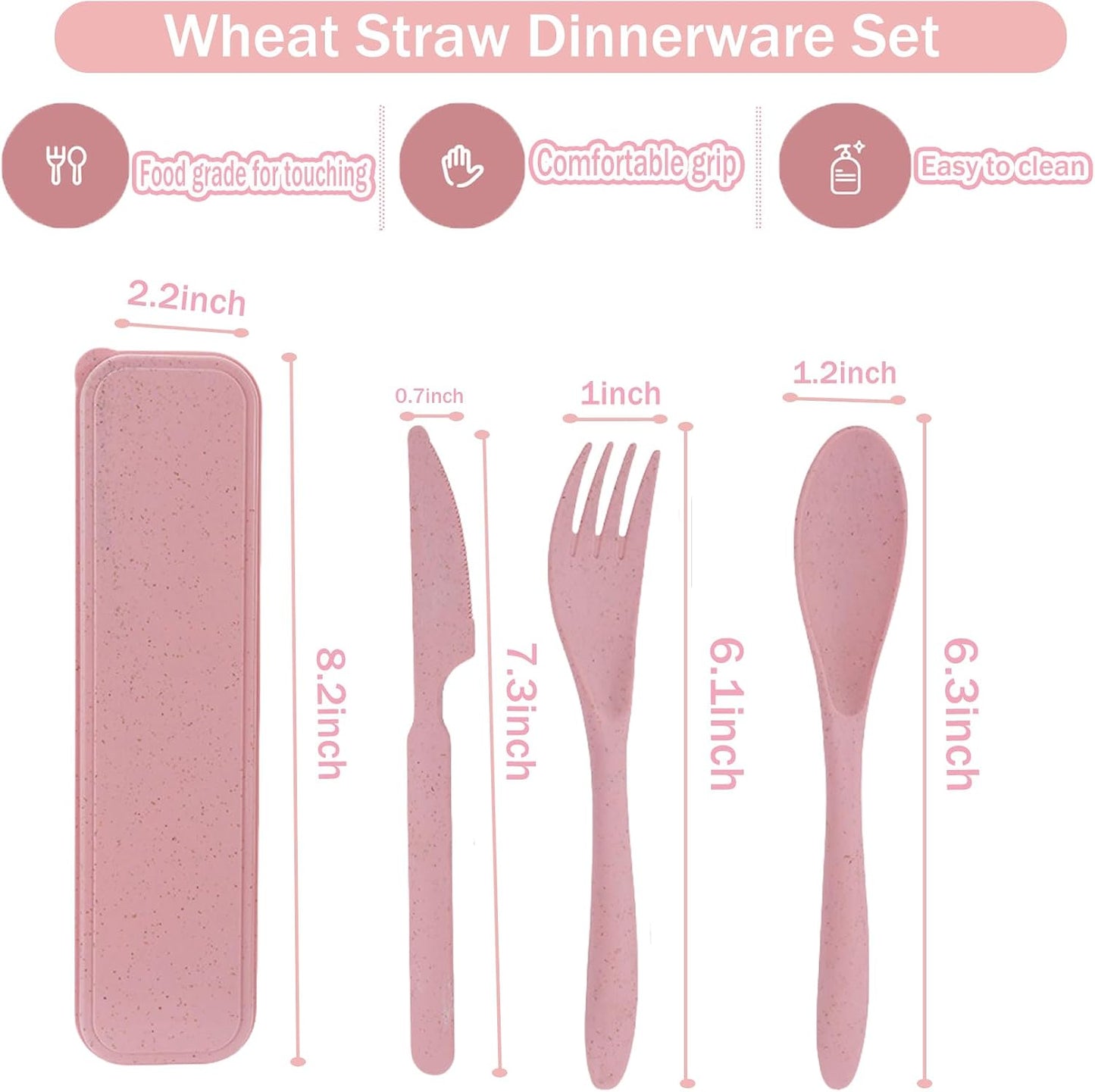 2 Pack Travel Utensils Set with Case, Wheat Straw Reusable Cutlery Set, Portable Spoon Knife Fork Tableware for Lunch Box, Picnic, Camping, Office, BPA Free for Adults Kids