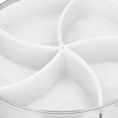 5 Grid Round Rotating Snack Box, Divided Food Storage Container With Lid & Handle, Multi - compartment Serving Tray for Fruit Nut Candy Snack Party Household Use (White)