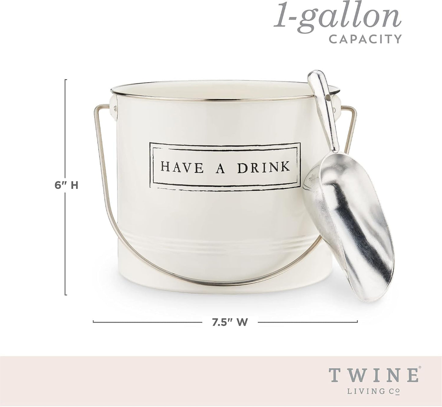 Twine Insulated Ice Bucket with Lid, Scoop & Handles for Beer, Wine, Champagne, Beverages, 1 Gal Galvanized Metal Bucket, Steel Ice Container for BBQs, Indoor & Outdoor Party Supplies, Bar Accessories