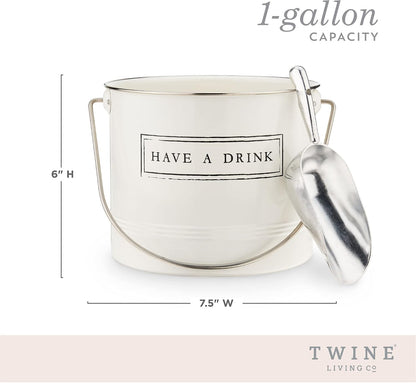 Twine Insulated Ice Bucket with Lid, Scoop & Handles for Beer, Wine, Champagne, Beverages, 1 Gal Galvanized Metal Bucket, Steel Ice Container for BBQs, Indoor & Outdoor Party Supplies, Bar Accessories