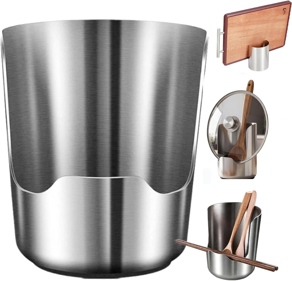 2 In1 Multi-functional Kitchen Utensil Holder, Heavy Duty Stainless Steel Pot Lid & Spoon Rack, Space-Saving Vertical Stand for Spatulas,Tongs,Ladles, Countertop Organizer,Thickened Storage Stand