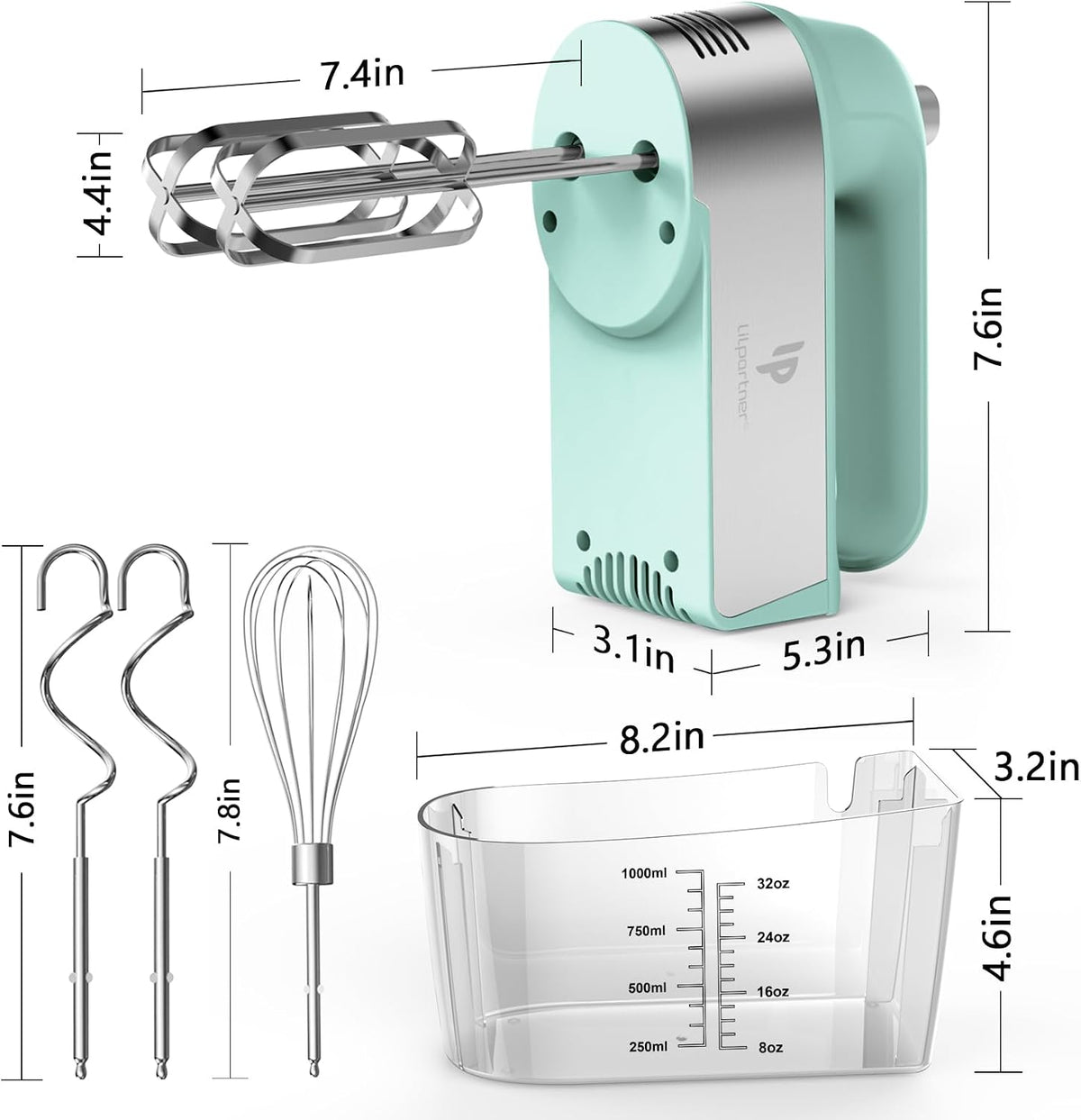 Hand Mixer Electric, 450W Kitchen Mixers with Scale Cup Storage Case, Turbo Boost/Self-Control Speed + 5 Speed + Eject Button + 5 Stainless Steel Accessories, For Easy Whipping Dough, Cream, Black
