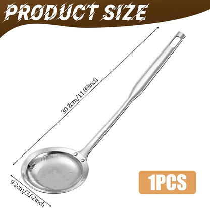 Qianyu Hot Pot Fat Skimmer Spoon Extra Fine Strainer With Handle Fine Mesh Stainless Steel Colander Broth Foam Filter Ladle Food Strainer Kitchen Gadget for Skimming Grease Baking Oil Flour Sifter