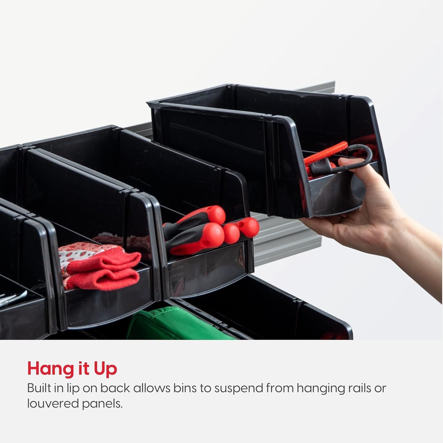IRIS USA Extra Large Stackable Storage Bins, 6-Pack, 13"L x 10"W x 8"H, |Made in USA|, Plastic Open Front Shelf Bin for Organizing Parts, Hardware, Tools, Supplies, Garage Shelf, Pantry - Black