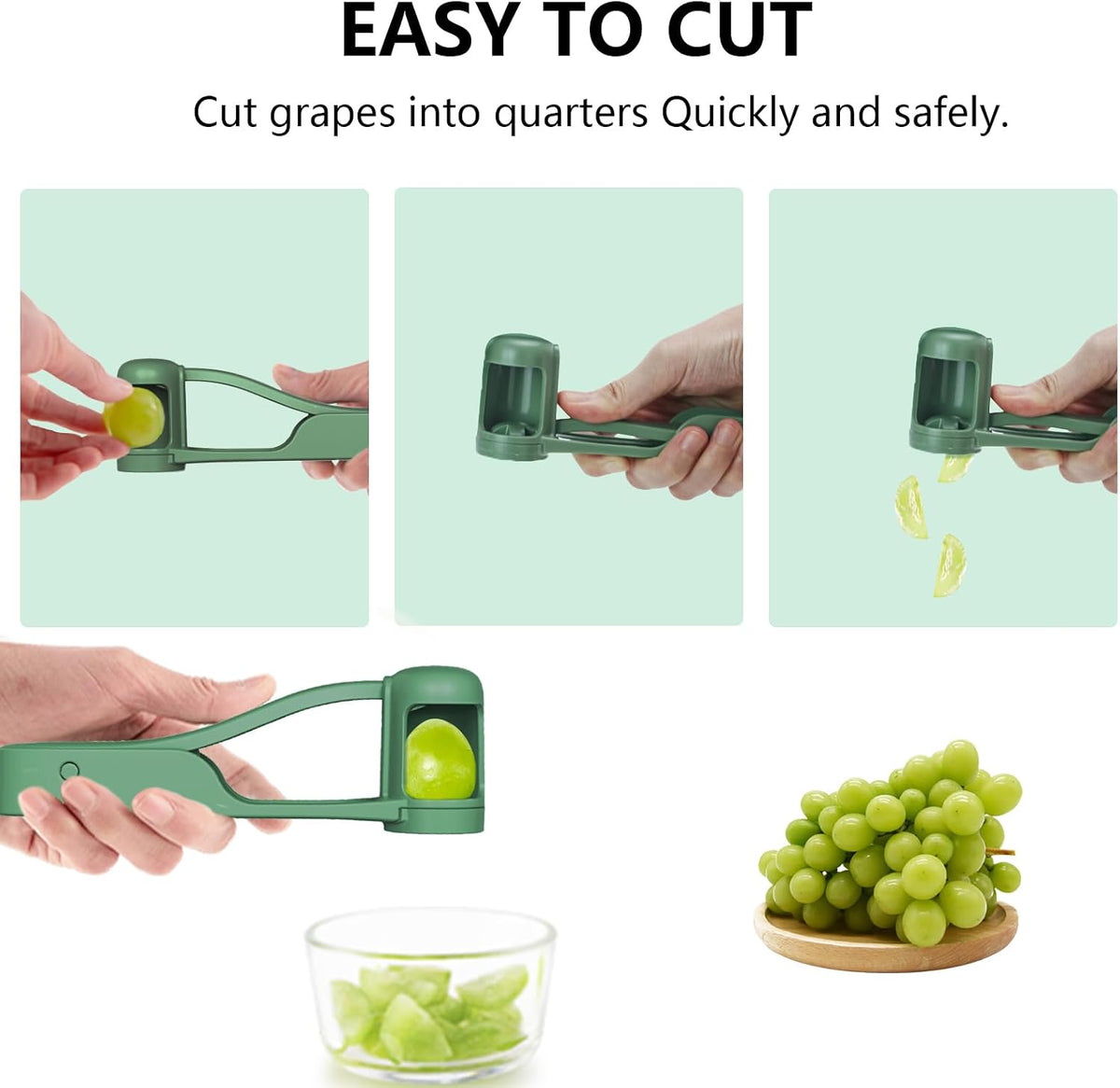 Luvan Grape Cutter for Toddlers, Grape Slicer Tool, Grape Tomato Cherry Strawberry Cutter Tools Into 4 Pieces for Vegetable Fruit Salad, Stainless Steel Quarter Grape Slicer Kitchen Gadget