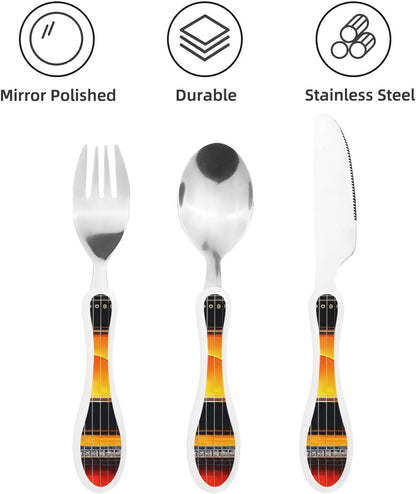 3-Piece Kids Silverware Set With Storage Case, Stainless Steel Reusable Children Safe Knife Spoon Fork Set Blue Active Girl Running Sunset Children Flatware Set For Kids Lunch Box - Colors C