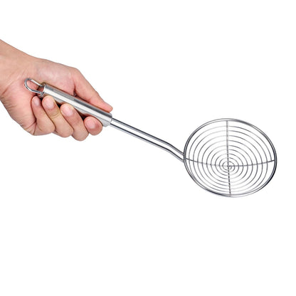 Restaurantware Stainless Steel Spider Skimmer - German Standard Wire Skimmer with Ergonomic Handle, Dishwasher Safe - Wire Strainer Pasta Spoon for Cooking & Frying