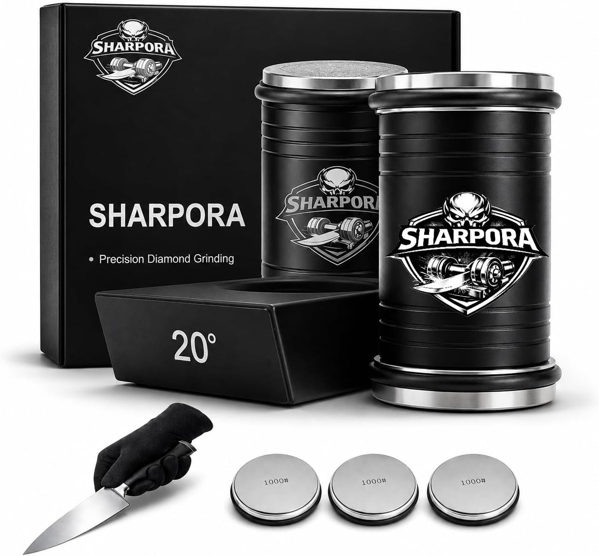 Rolling Knife Sharpener System, 3 Stage Diamond Discs, 400/1000/3000 Grit