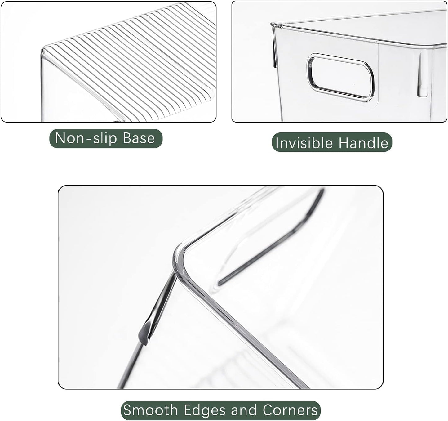 4 Pack Kitchen Organizers - Clear Plastic Storage Bins for Fridge, Pantry, Cabinet, Countertops and Bathroom