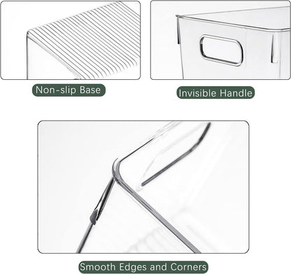 4 Pack Kitchen Organizers - Clear Plastic Storage Bins for Fridge, Pantry, Cabinet, Countertops and Bathroom