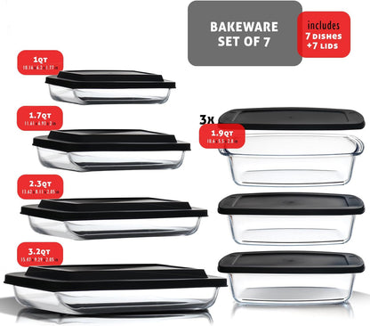 EATEX 8-Piece Deep Glass Casserole Dishes for Oven with Plastic Lids, Glass Baking Dishes for Oven, Rectangular Bakeware for Lasagna, Cooking, Leftovers, Kitchen, Freezer to Oven Dishwasher Safe