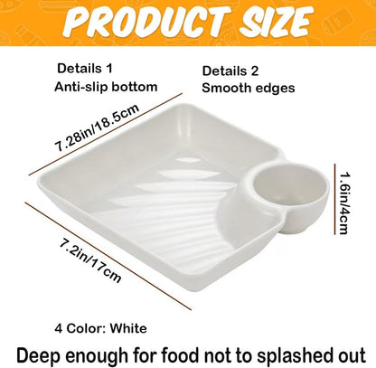 4 Pcs Chips and Salsa Serving Dish Plates, Veggie Platter Dipping Serving Trays with Sauce Rack for Buffet Family Party Appetizer Sushi Taco Salsa Charcuterie Barbecue Plate, Reusable (White 4PCS)