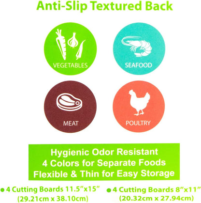 Simply Genius Flexible Cutting Board Set - Color-Coded Plastic Cutting Board Mats - Dishwasher-Safe Chopping Surfaces - Space-Saving Kitchen Mat Storage - 4-Pack Multicolor 11.5 x 15 in