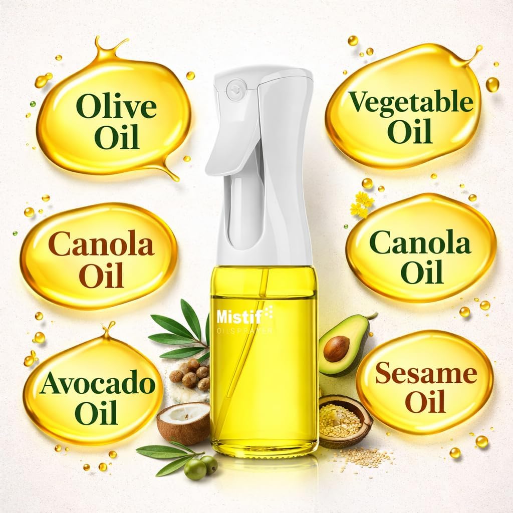 Mistifi Oil Sprayer 150ml glass bottle. Upgraded Version.Fine Mist Spray Bottle for Air Fryer, Olive Oil, Avocado Oil, Healthy Nonstick Frying, Commercial & Home Kitchen Use (PS635)