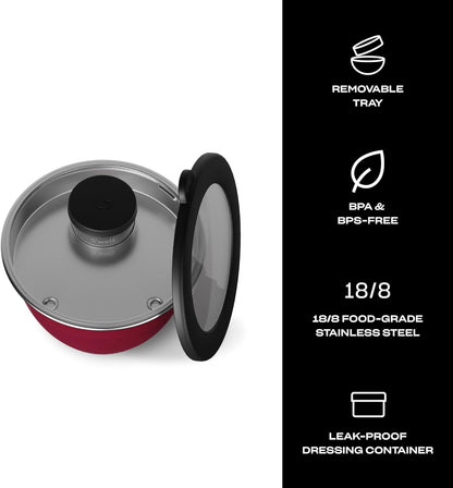 S'well Stainless Steel Salad Bowl Kit 64oz, Peacock Blue, Comes with 2oz Mini Canister and Removable Tray for Organization, Leakproof, Easy to Clean, Dishwasher Safe