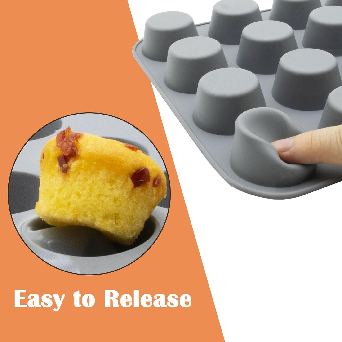 24 Cups Silicone Mini Muffin Pan Set, Nonstick Mini Cupcake Pans, BPA Free Small Muffin Tin for Baking, Set of 2 (Green+Purple)
