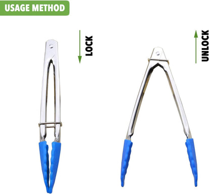 HINMAY Mini Stainless Steel Food Tongs with Silding Rings 7-Inch, Set of 6 | Small Clam Shell Service Tongs for Serving Appetizers, Desserts, Salads, Barbecue and Cooking (Silver)