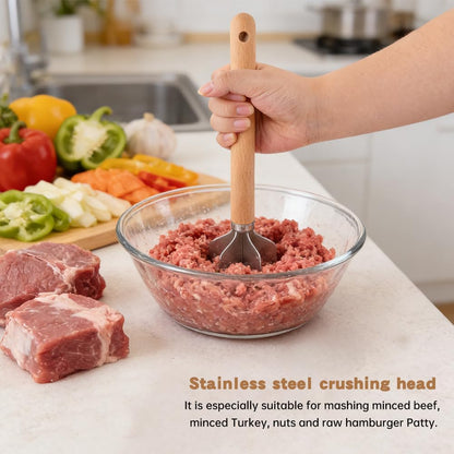 Stainless Steel Meat Chopper with Wooden Handle