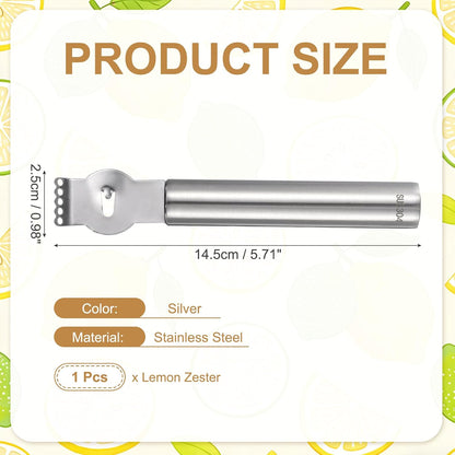 uxcell Lemon Zester Tool Stainless Steel Orange Peeler Silver