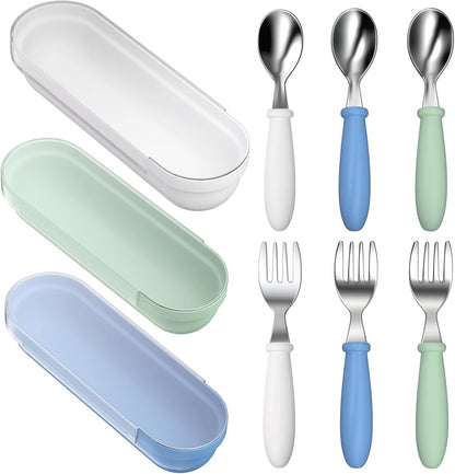 Toddler Utensils, Toddler Forks and Spoons, Baby Utensils Set with Storage Box for Self Feeding Safe, Dishwasher Safe (2 Set with Case)