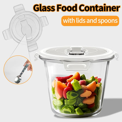H.JSS WDJS 3Cup Round Glass Food Storage Containers with Airtight lids, 23oz Glass Meal Prep Containers, Heat-Resistant BPA-Free for Soup Leftover, Microwave, Dishwasher and Fridge Safe (white-4Pack)