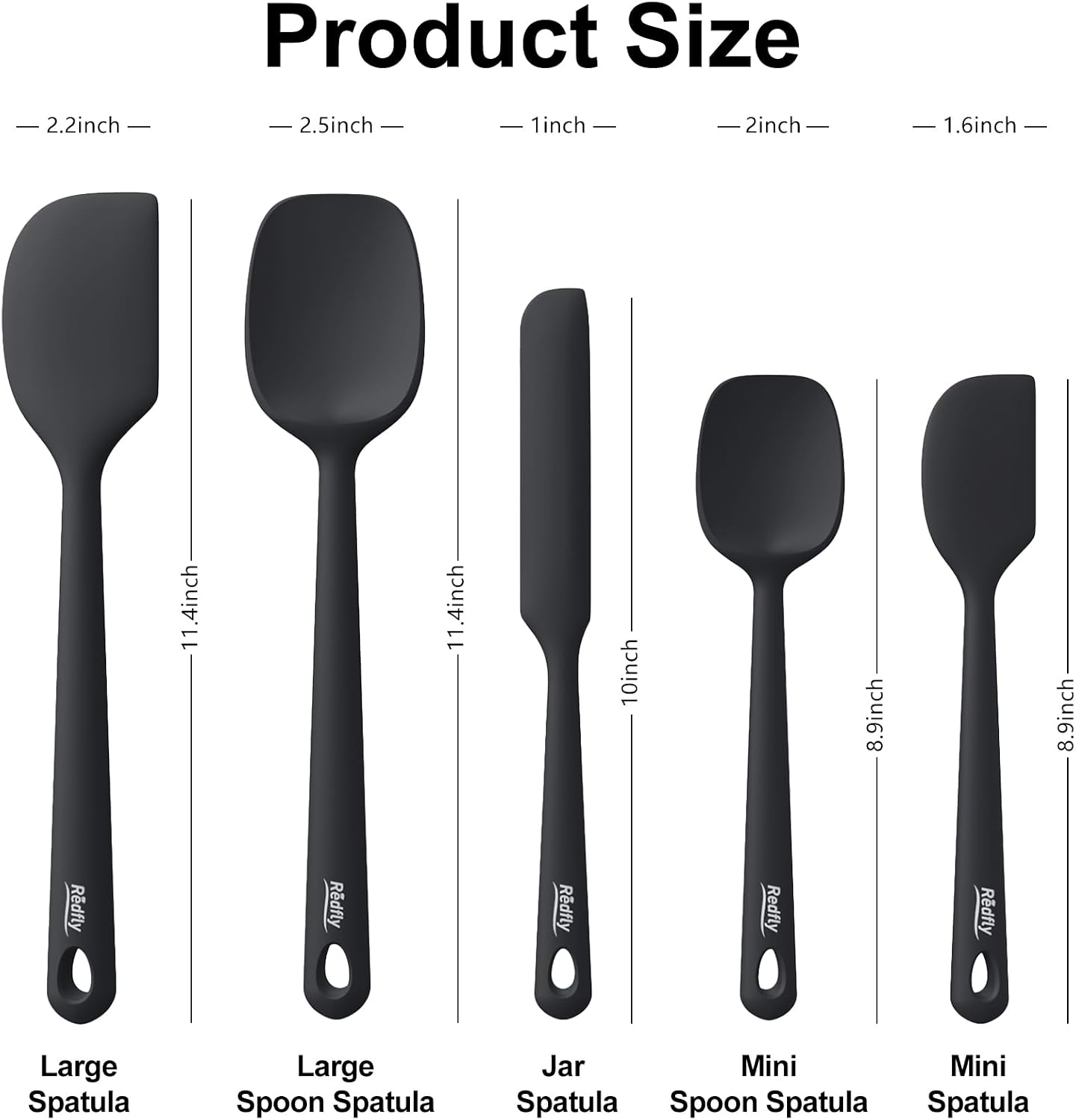 Redfly Silicone Spatula Set, 5 Piece Food Grade Silicone Cooking Utensils Set, Rubber Spatula Heat Resistant Nonstick for Baking, Cooking, Kitchen Utensils Dishwasher Safe Multicolor