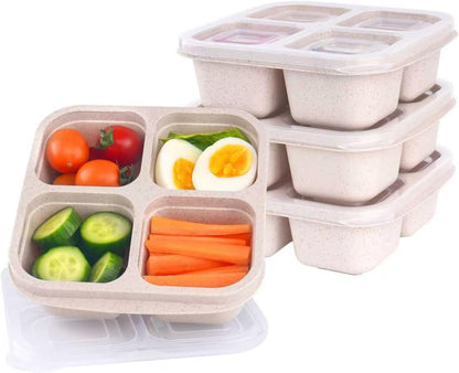 8 Pack Snack Box Container, 4 Compartments Bento Snack Containers for Organized Meal Prep, Reusable Divided Lunch Food Storage Containers for Work, Picnic– Microwave, Dishwasher, Freezer Safe