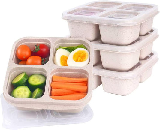 8 Pack Snack Box Container, 4 Compartments Bento Snack Containers for Organized Meal Prep, Reusable Divided Lunch Food Storage Containers for Work, Picnic– Microwave, Dishwasher, Freezer Safe