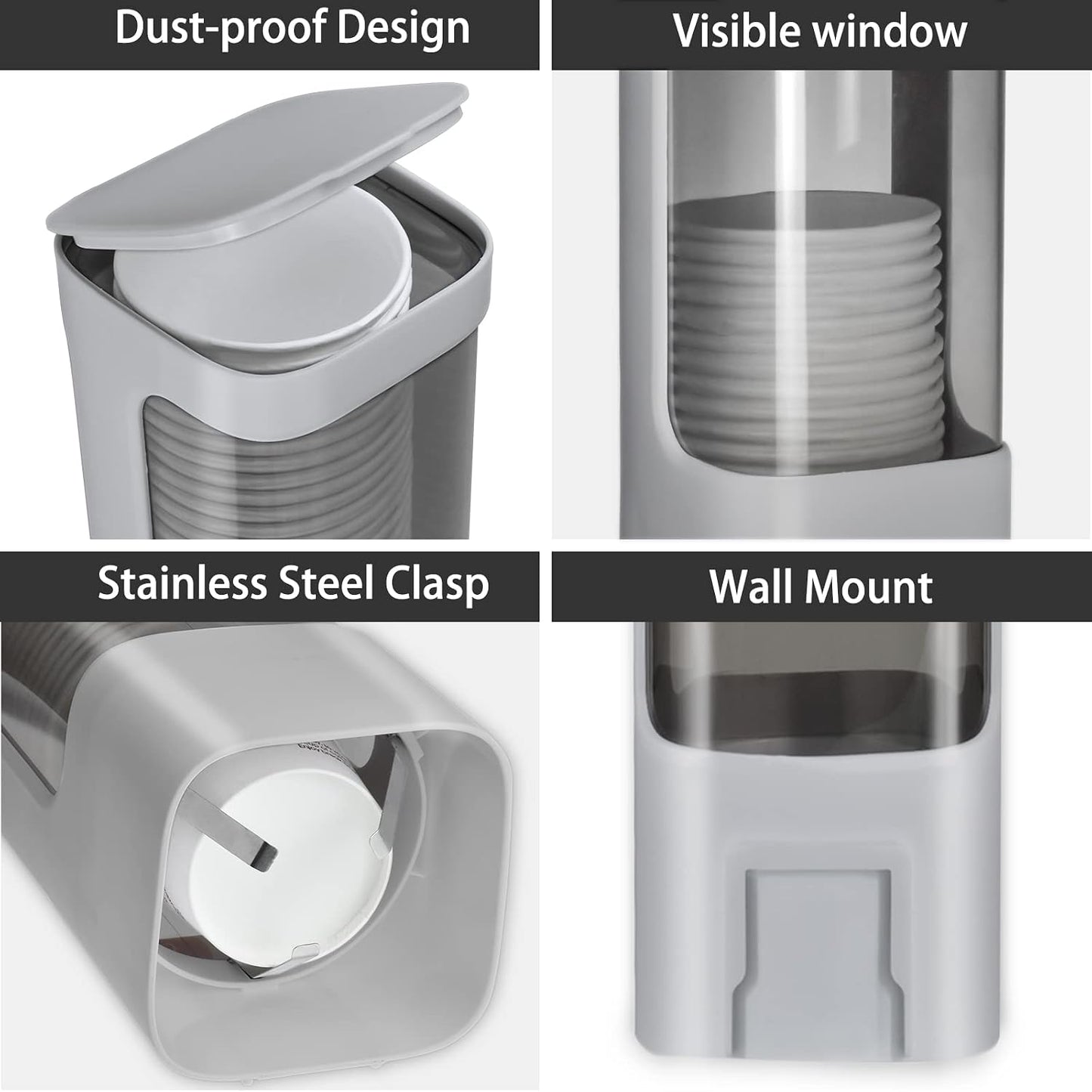 Cup Dispenser, Wall Mounted Water Cooler Cup Dispenser for 3oz-5oz Disposable Cups, Bathroom Cup Holder, Plastic Paper Cup Dispenser with Adhesive/Screw Mount for Office, Hospital, Bathroom