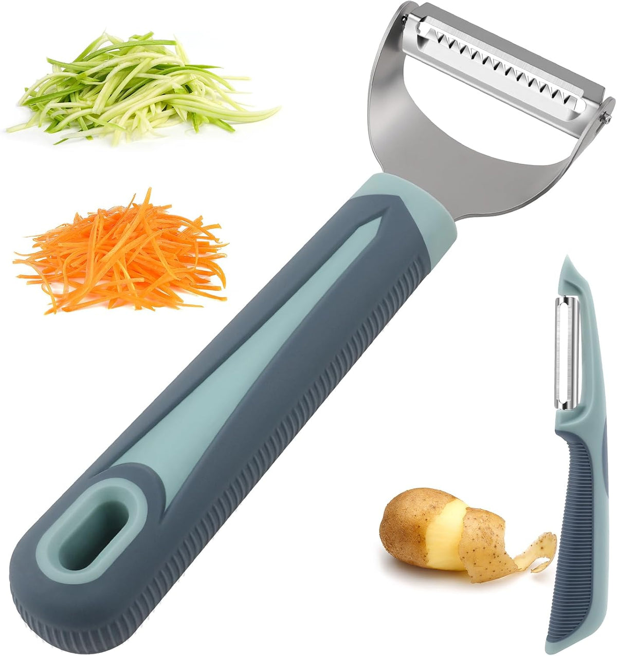 Julienne Peeler Vegetable Peeler with 4.8'' Long Silicone Handle