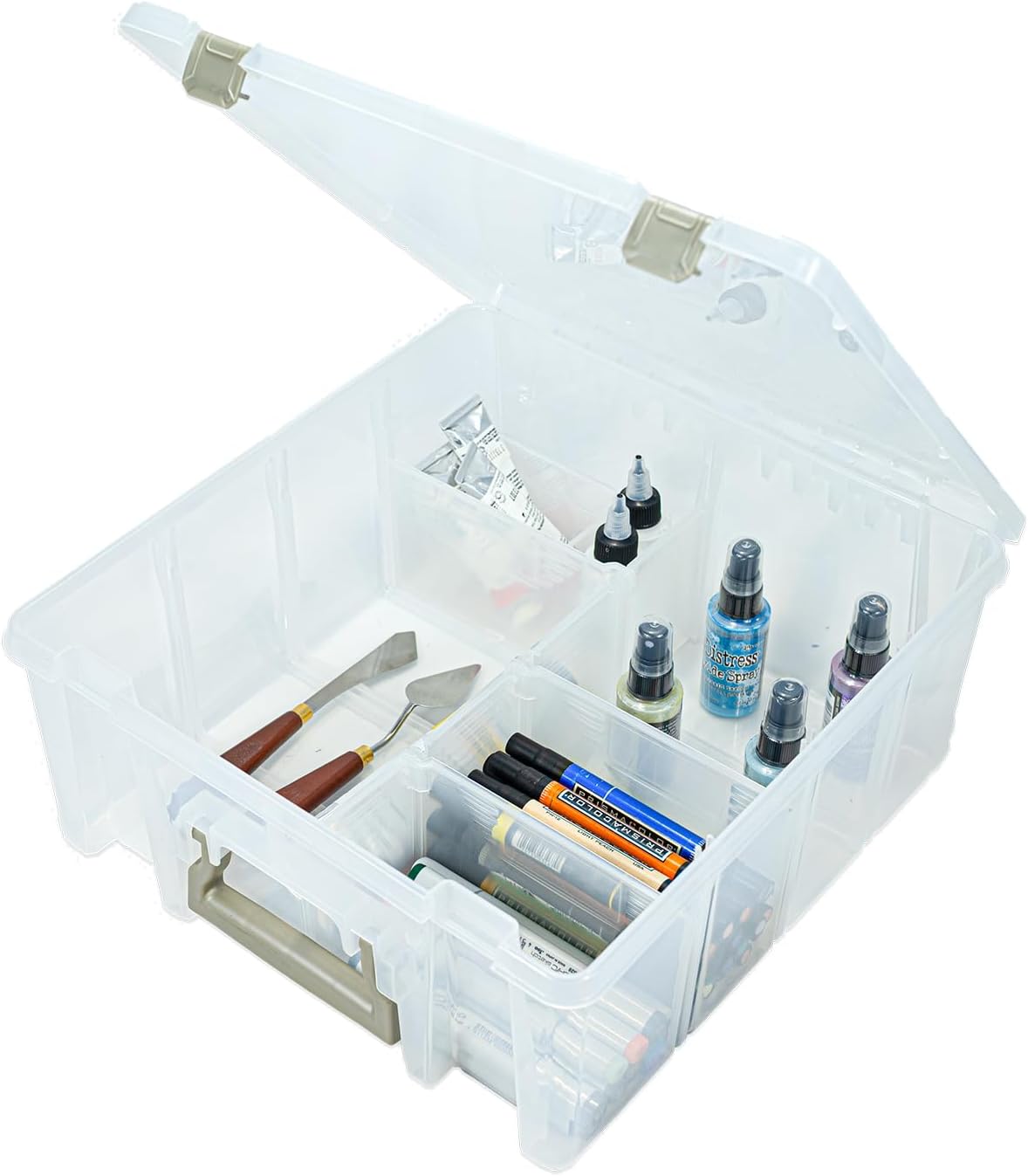 ArtBin 6990SO Super Satchel Double Deep with Removable Dividers, Large Portable Art & Craft Storage with Handle, Translucent/Gold