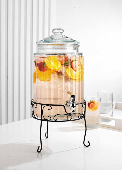 2 PACK 1.5 Gallon Drink dispenser, Glass Beverage Dispenser With Elegant Stand Stand, Drink Dispensers for Parties With Spigot 100% Leakproof. Perfect For Parties And Daily Use