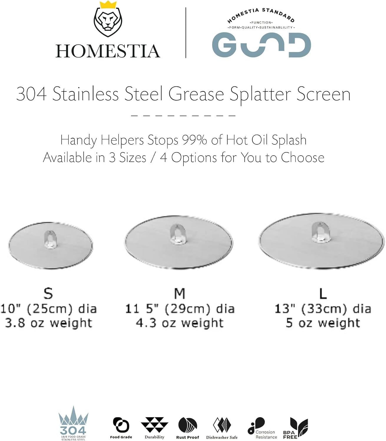 Homestia Splatter Screen for Kitchen, Stainless Steel Fine Mesh Splatter Screen for Frying Pan, 10” Grease Splatter Guard with Fold Flat Knob