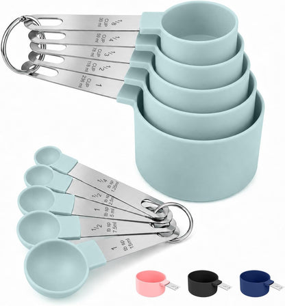Measuring Cups and Spoons Set, 10-Piece with Stainless Steel Handles, Pink