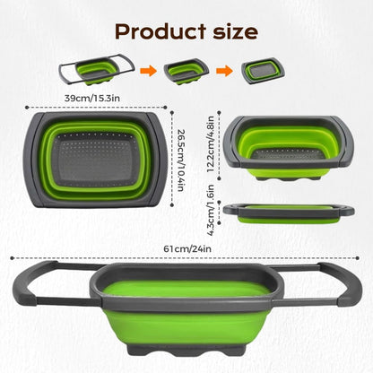 6 Quart Collapsible Colander Strainer, XL Large Over The Sink Vegetable Pasta Strainer, Collapsible Colander Strainer for Fruit Berries, Colanders with Handles up to 61cm for Kitchen (Green)