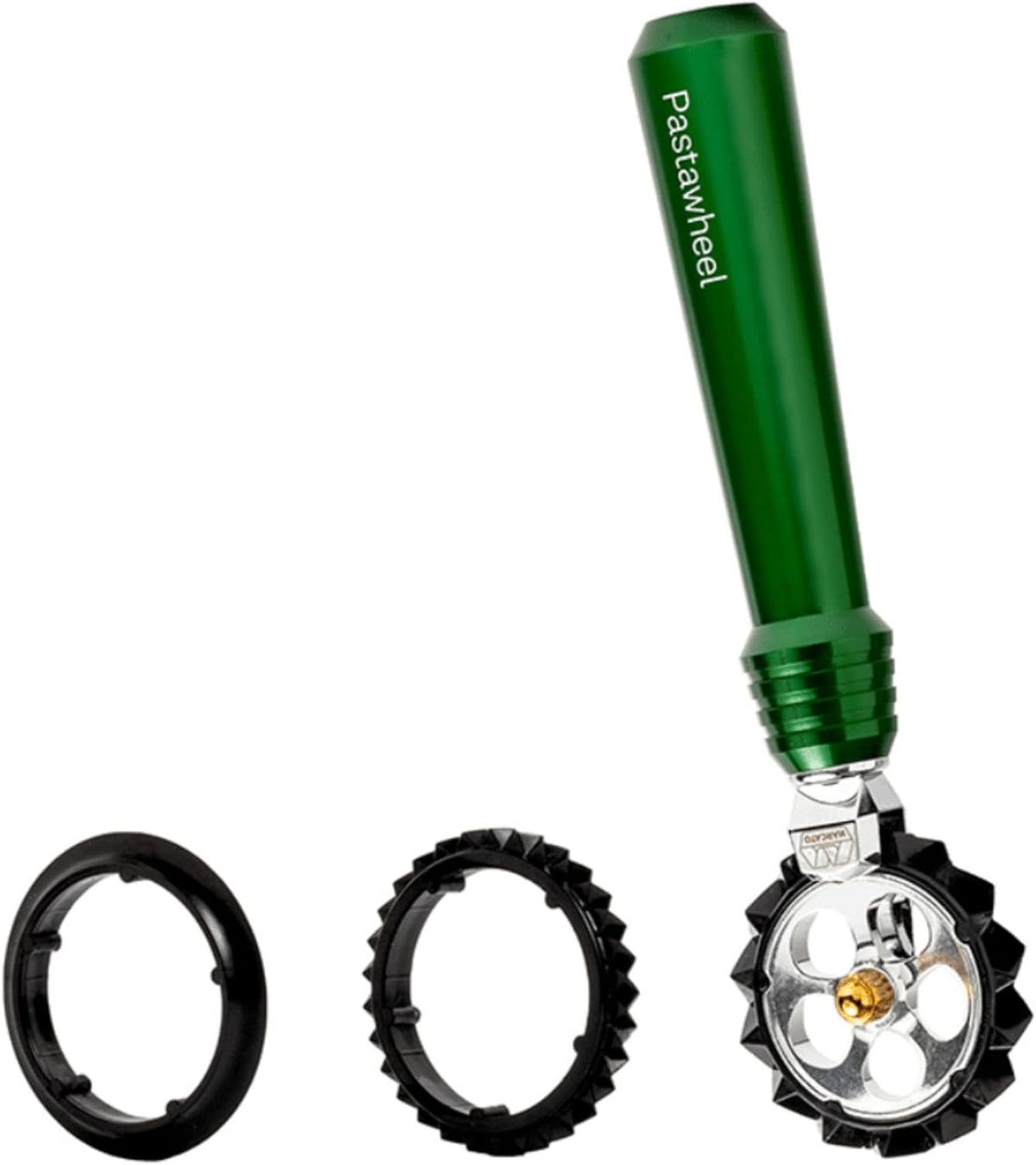 Marcato Pastawheel Dough Cutter & Crimper, Green. Comes with 3 Interchangeable Wheels -Straight Cut, Tight Zig-Zag, & Wide Zig-Zag. Made in Italy