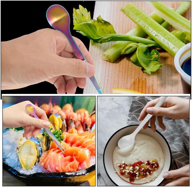 2Pcs Stainless Steel Chef Tasting Spoon and Tweezers Multi-Use Culinary Tool for Precise Flavor Testing and Elegant Cold Dish Plating 6.81In