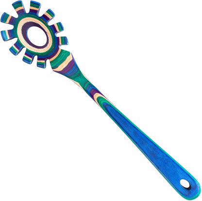 Baltique Marrakesh Collection Wooden Spaghetti Spoon – 12.5" Pasta Server with Teeth, Colorful Birch Wood Utensil for Portioning, Stirring & Serving Noodles