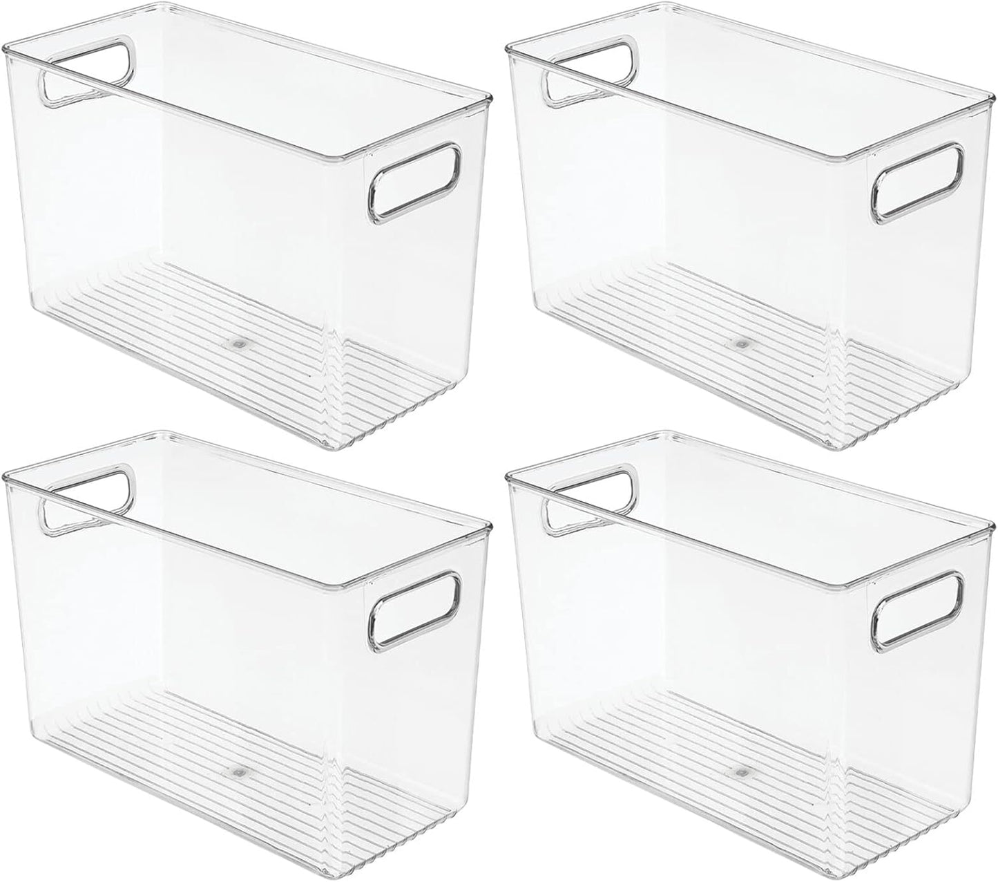 mDesign Plastic Storage Organizer Container Bin for Kitchen Organization in Pantry, Cabinet, Countertop Fridge, Refrigerator, and Freezer - Hold Food, Drink, or Snacks, Ligne Collection, 4 Pack, Clear