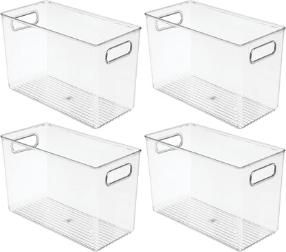 mDesign Plastic Storage Organizer Container Bin for Kitchen Organization in Pantry, Cabinet, Countertop Fridge, Refrigerator, and Freezer - Hold Food, Drink, or Snacks, Ligne Collection, 4 Pack, Clear