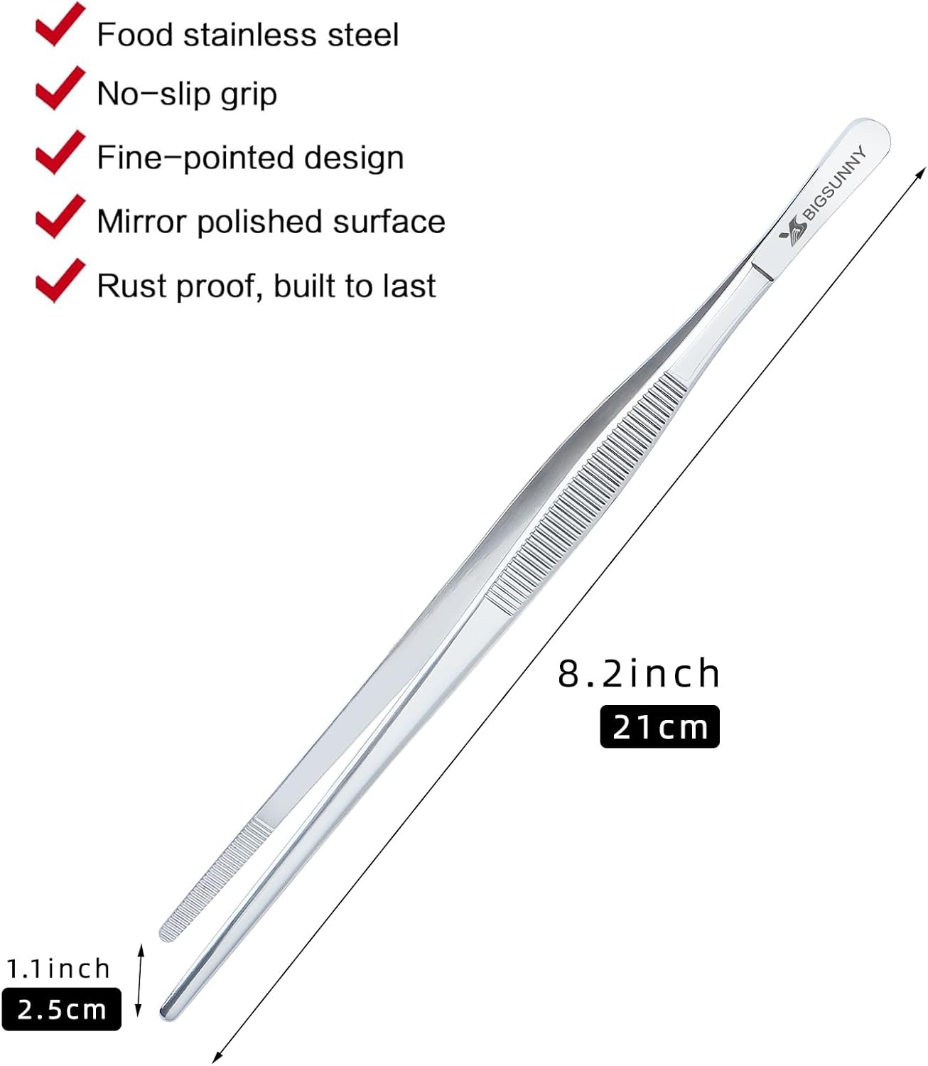 Set of 3 Kitchen Tweezers Fine Tweezer Tongs, MSY BIGSUNNY Stainless Steel Food Tweezers, Precision Serrated Tips Food Tongs (8.5" 10" and 12")