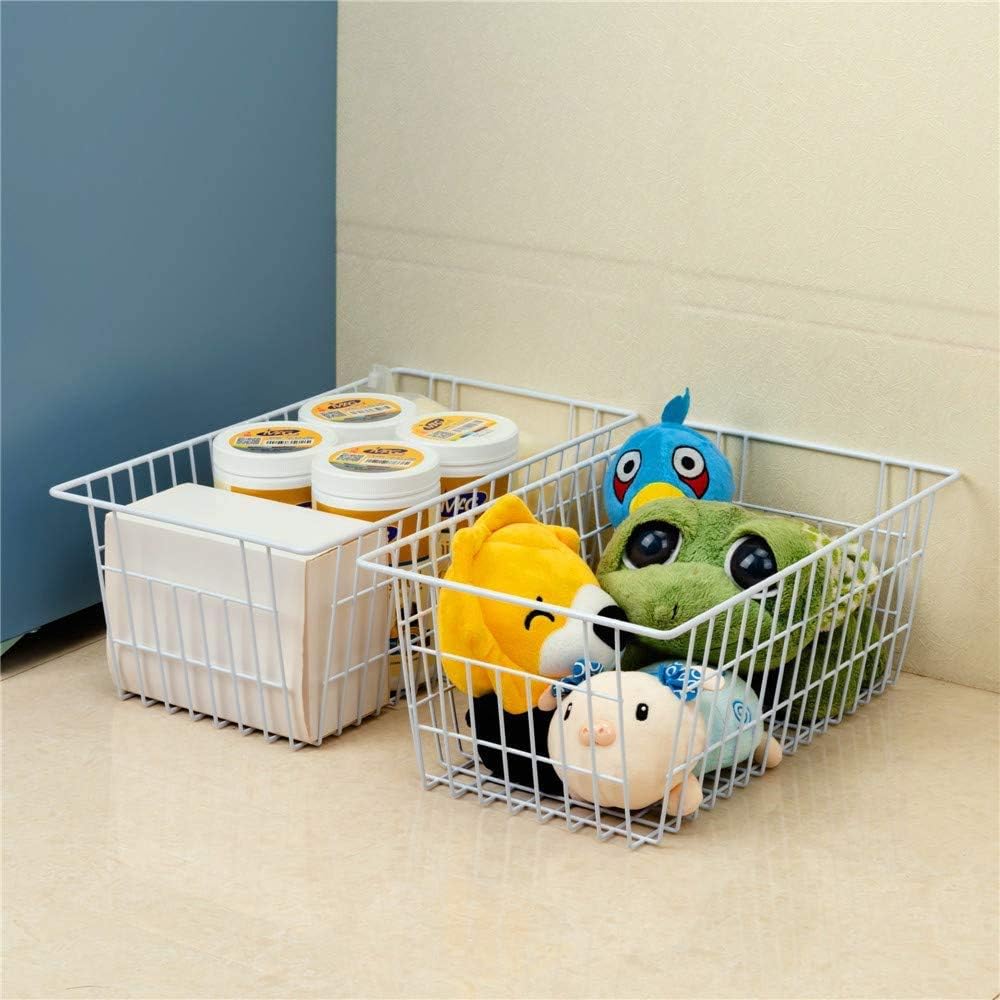 Slideep Wire Baskets Farmhouse Freezer Organizer Storage Bin Basket with Handles, Food Storage for Kitchen Cabinets, Pantry, Closet, Bedroom, Bathroom, Office 3 Pack
