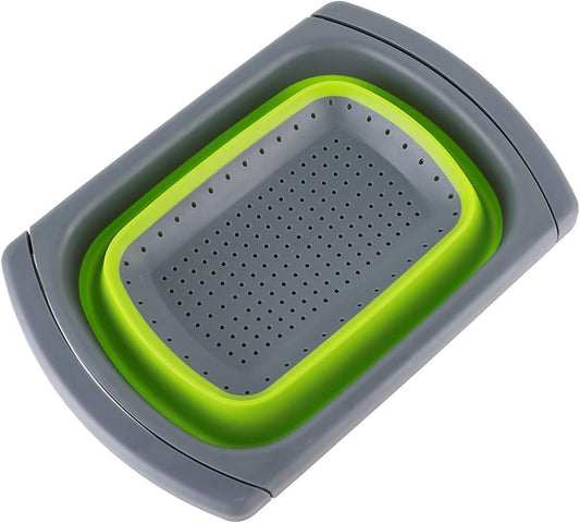 Collapsible Over-the-Sink Strainer - Expandable Colander with Extendable Handles, Space-Saving Kitchen Colander, Silicone Sink Strainer Basket, Adjustable Food Strainer, Dishwasher-Safe Colander
