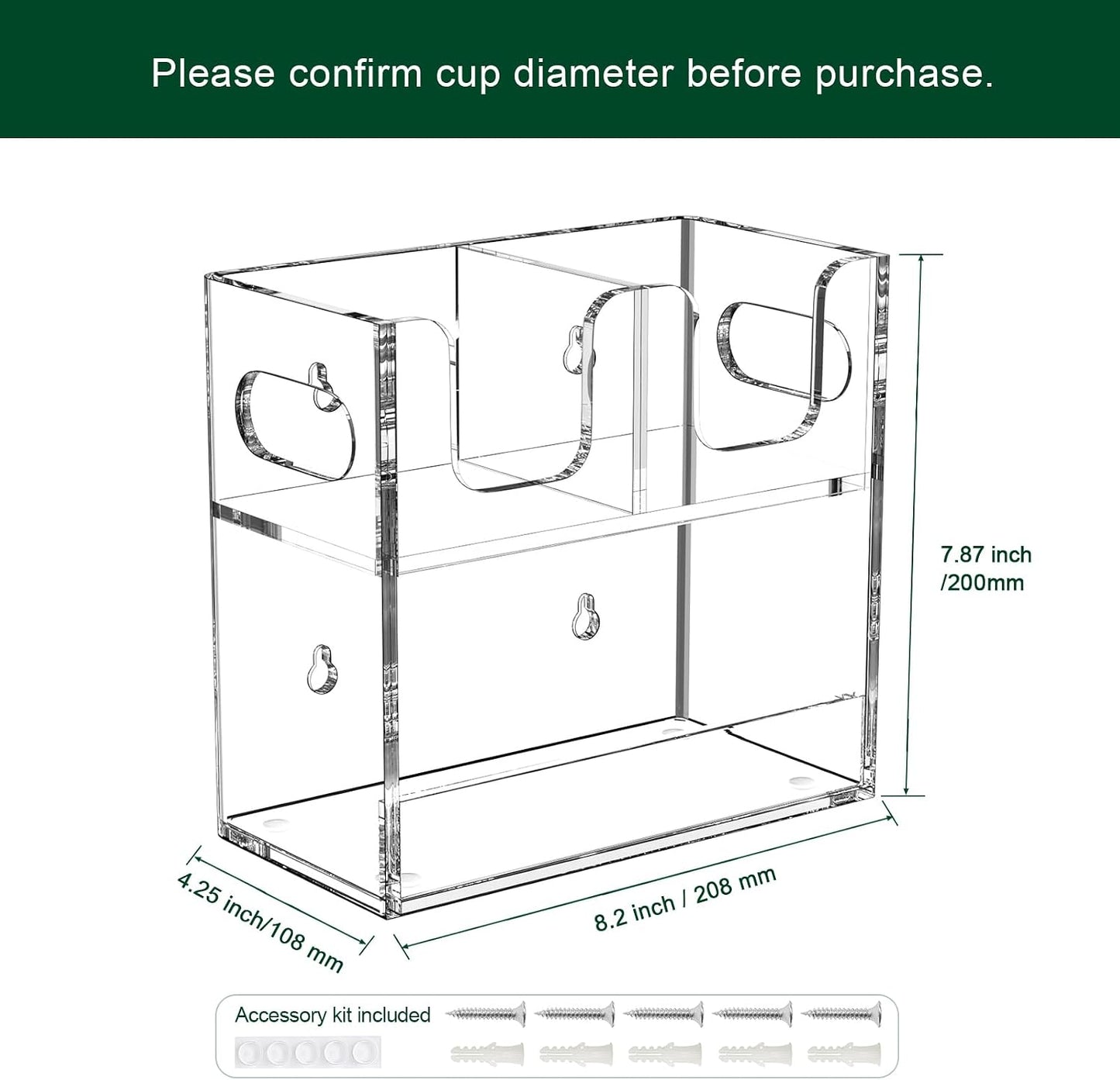 Disposable Coffee Cup Dispenser with Handles, 2-Tier 4 Compartments Clear Acrylic Paper Cup and Lid Storage Organizer for Coffee Bar Kitchen Accessories Restaurant Breakroom Party Supplies