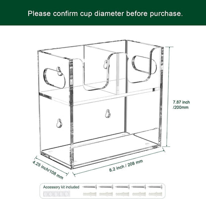 Disposable Coffee Cup Dispenser with Handles, 2-Tier 4 Compartments Clear Acrylic Paper Cup and Lid Storage Organizer for Coffee Bar Kitchen Accessories Restaurant Breakroom Party Supplies