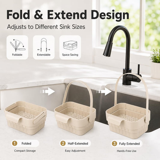 Foldable Sink Drain Basket,Hang Collapsible,Colander with Flip Cover
