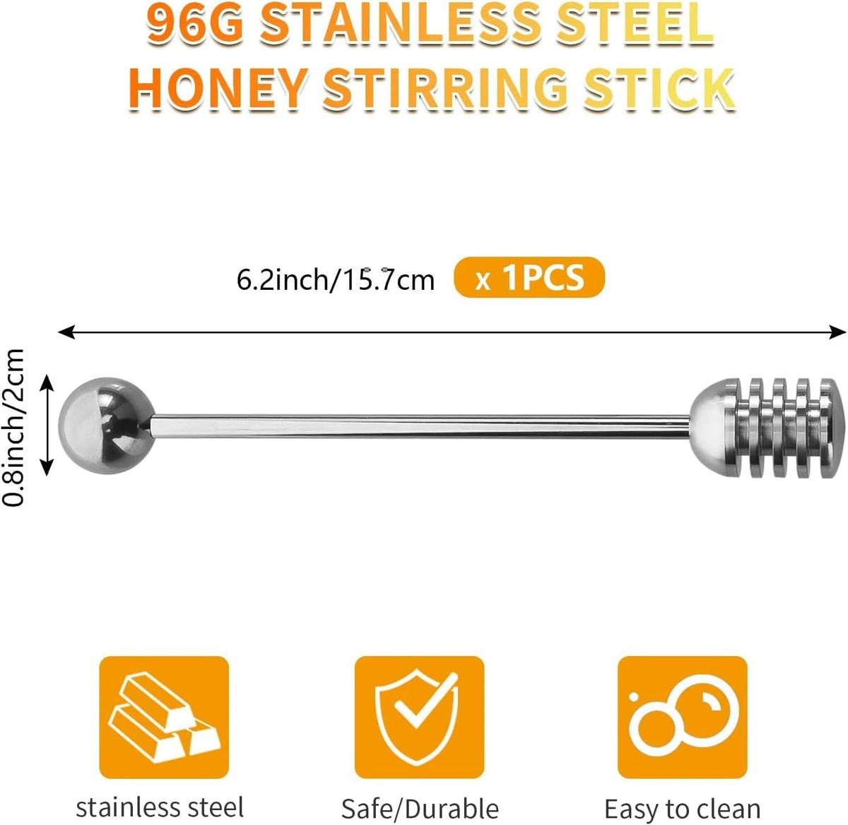 NiceGo Honey Dipper. Premium 304 Stainless Steel Honey Dipper Set, 6.3 Inch Kitchen Stirrer, 2 Pack Deep-Groove Honeycomb Sticks for Syrup, Molasses, and Sauces, Dishwasher Safe. 2 PCS in One Box.