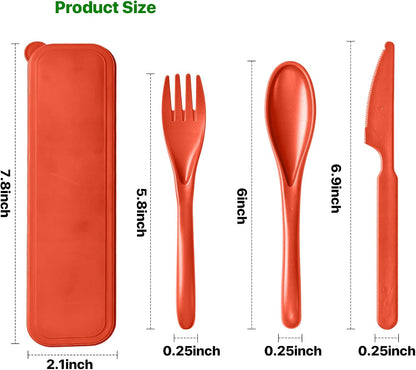 Travel Utensils with Case, 2 Sets Reusable Utensils Set with Case, Wheat Straw Utensils for Lunch Box Accessories, Camping Utensil Set for School Work Lunch or Daily Use（Black）